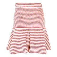 CHANEL SS15 CC Logo Pearl Button Red and Off White Striped Flare Knit Mini Skir