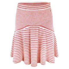 CHANEL SS15 CC Logo Pearl Button Red and Off White Striped Flare Knit Mini Skir