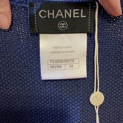 CHANEL SS15 Bleu marine Robe de yachting en maille FR 34 Cordon orné taille basse CC