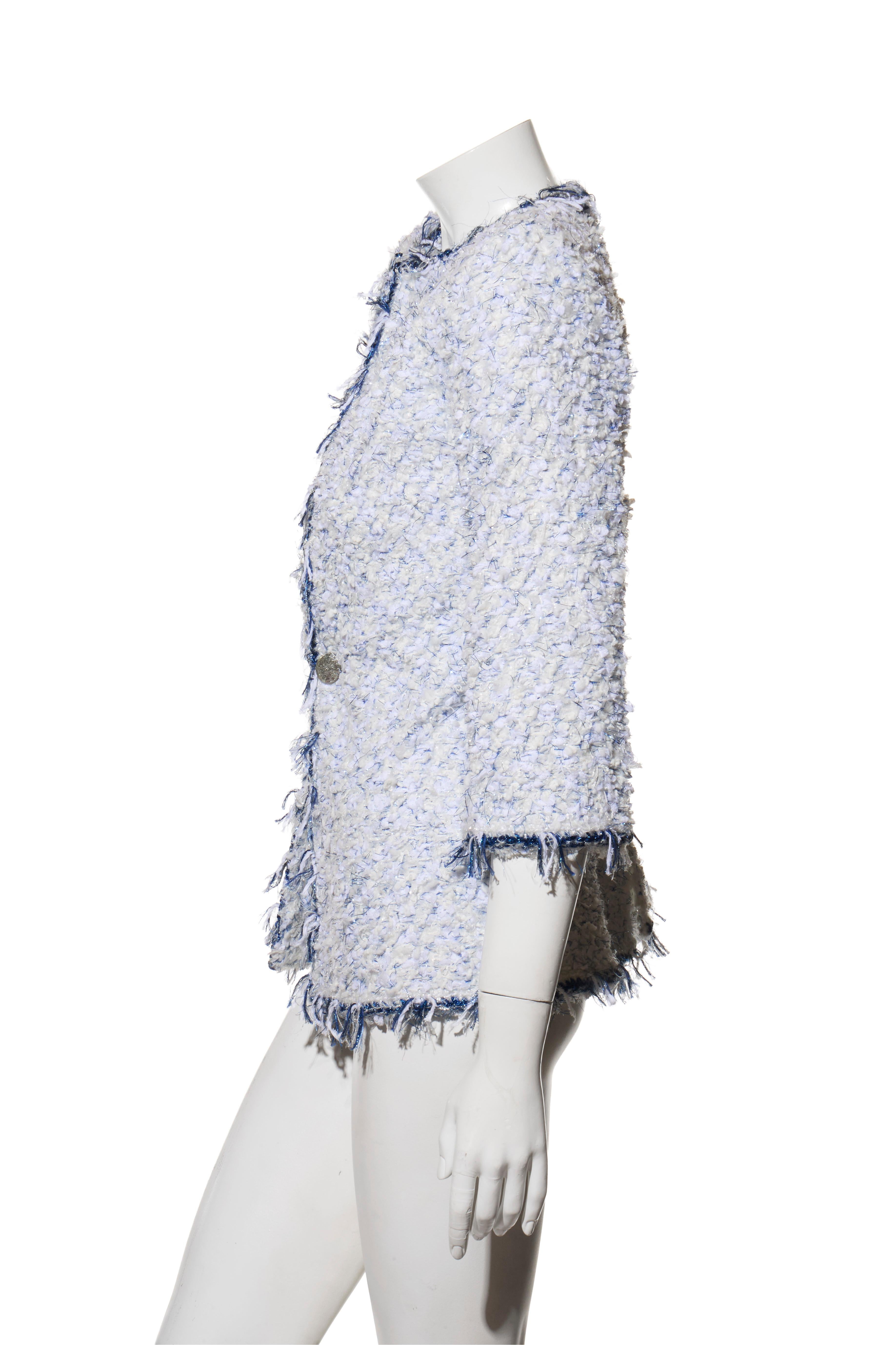 De las mujeres Chanel SS18 Chaqueta de tweed fantasía azul claro FR 38 Documentado en venta