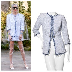 Chanel SS18 Chaqueta de tweed fantasía azul claro FR 38 Documentado