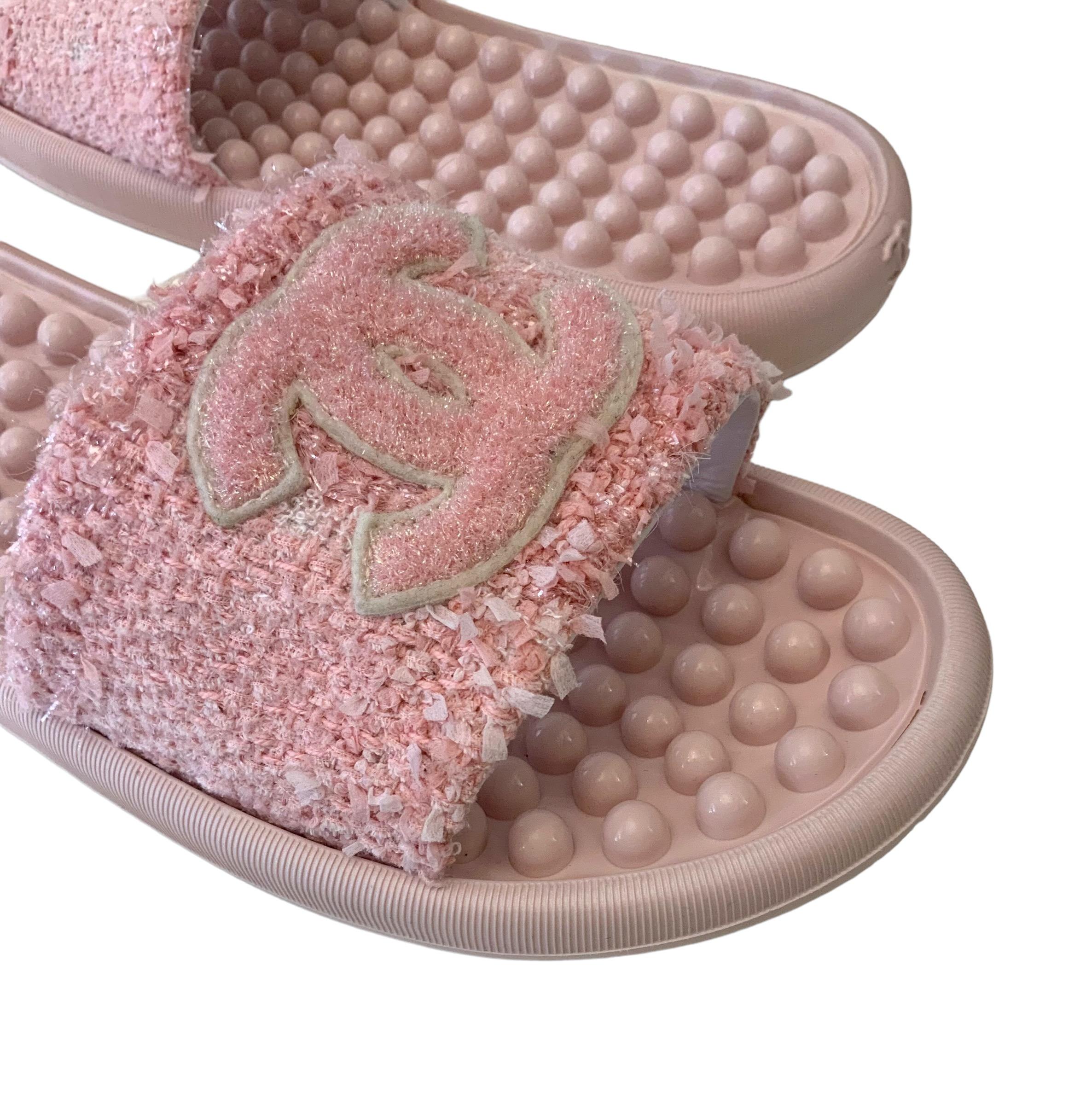 chanel tweed slides