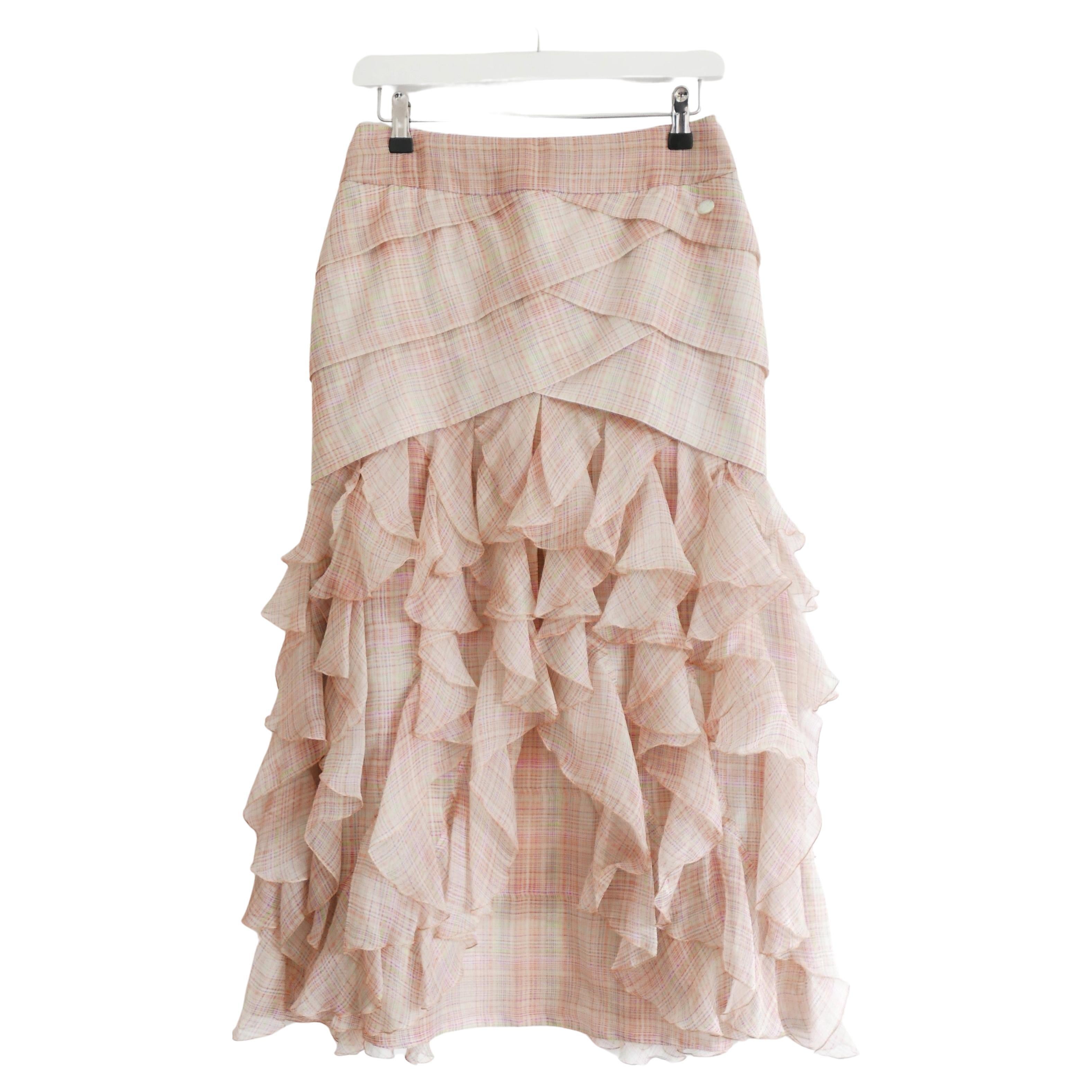 Chanel SS18 Ruffled Organza Maxi Skirt For Sale