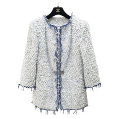Chanel SS18 White  Blue Fantasy Tweed Jacket sz.38