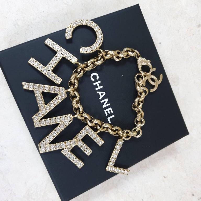 CHANEL SS19 Alphabet Logo Crystal Charm Bracelet For Sale at 1stDibs