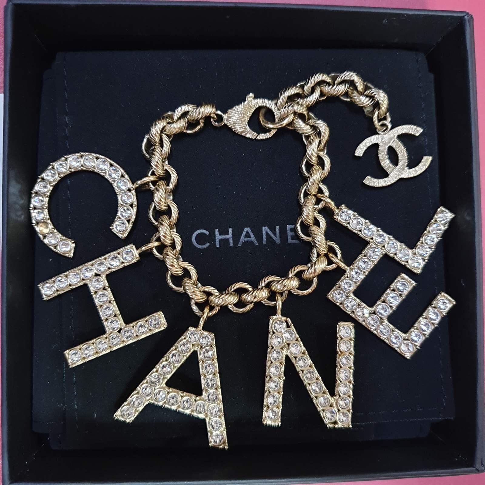 Women's CHANEL SS19 Alphabet Logo Crystal Charm Bracelet 