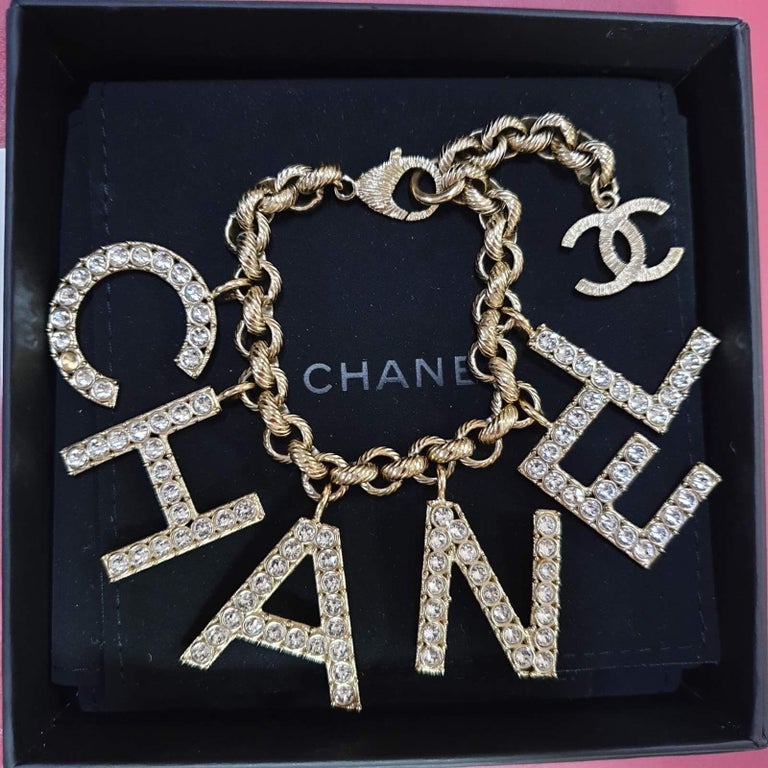 CHANEL SS19 Alphabet Logo Crystal Charm Bracelet