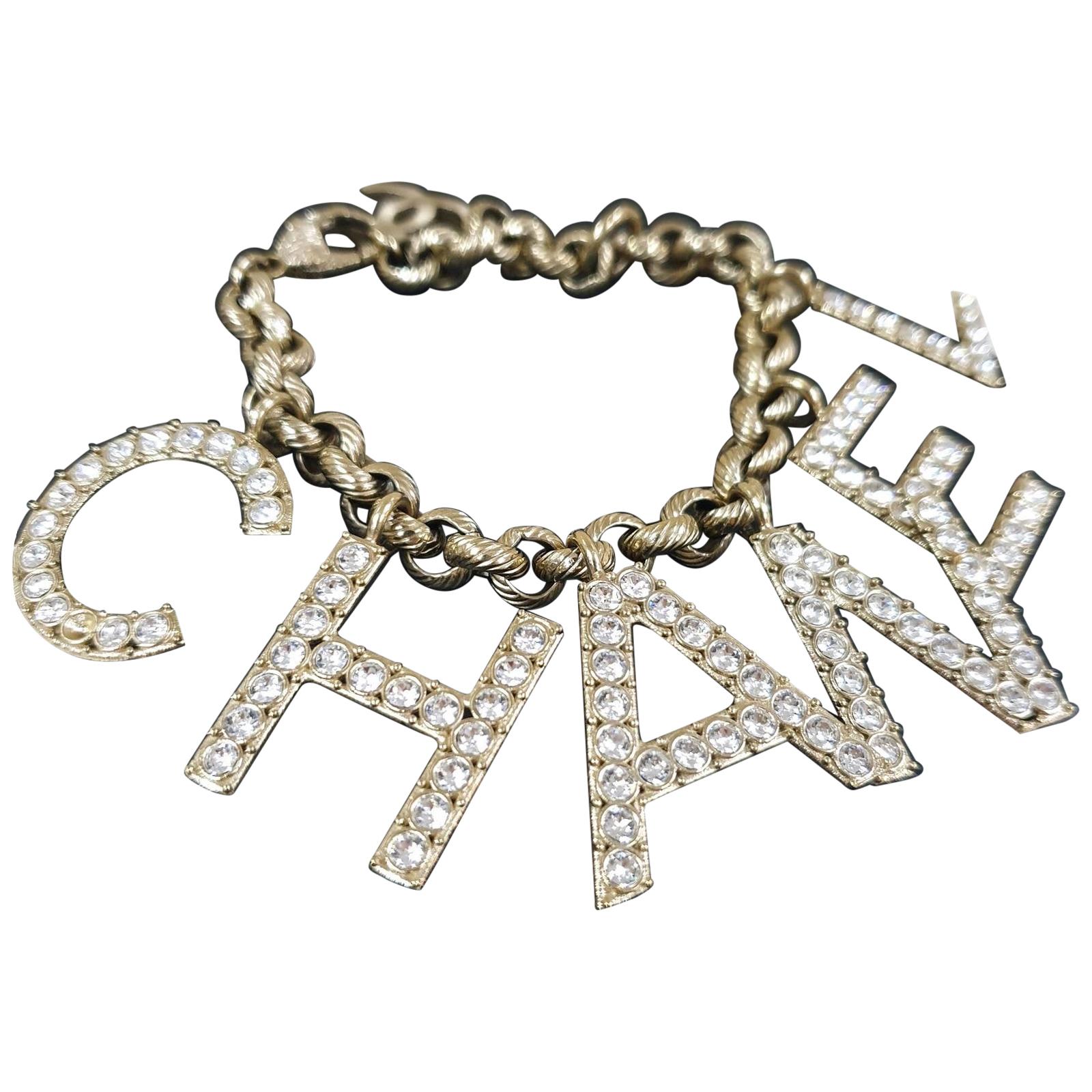 CHANEL SS19 Alphabet Logo Crystal Charm Bracelet
