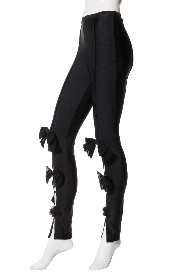 Chanel SS19 Black Satin Bow and Camellia Leggings – Runway Size FR