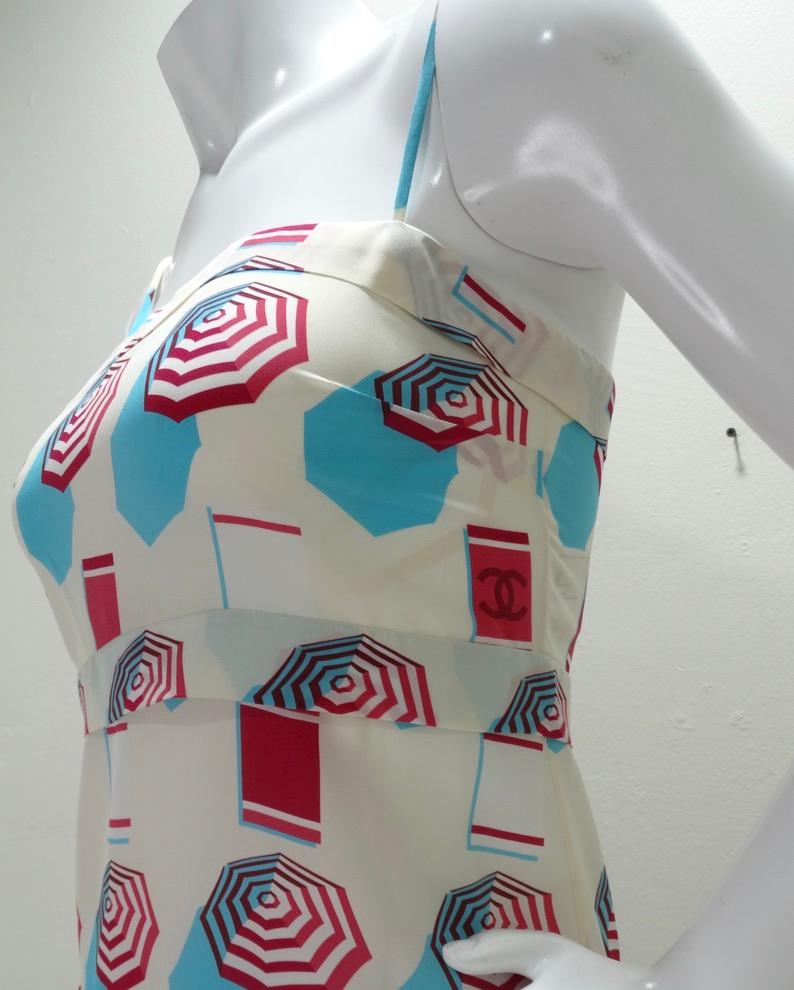 Gris Chanel - Robe d'été en soie imprimée parapluie SS19 en vente