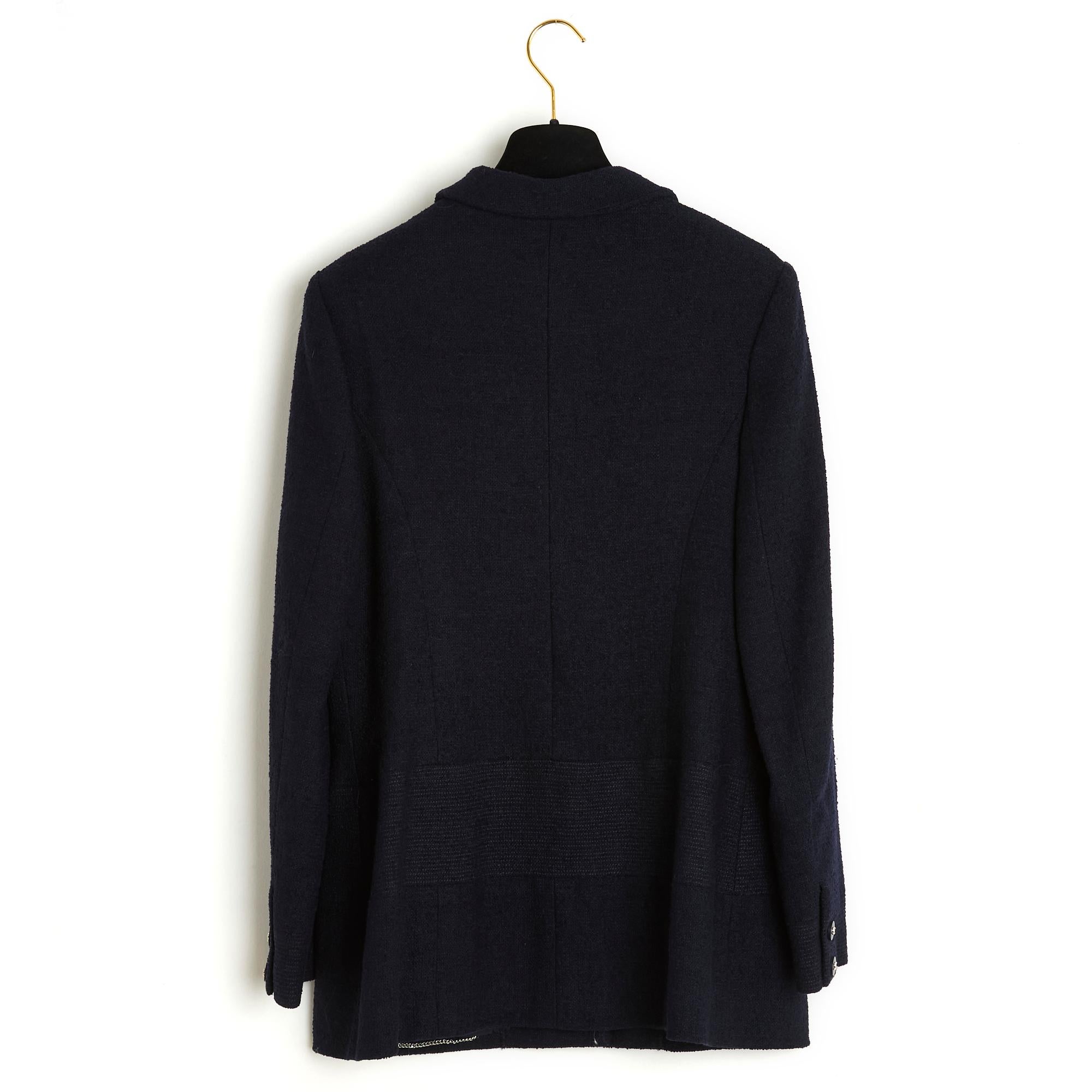 Chanel SS1996 Veste FR42 Navy Wool Bouclette CC Blazer UK 14 US12 1