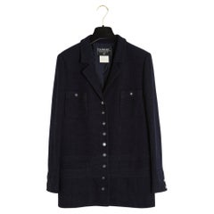 Chanel SS1996 Veste FR42 Navy Wool Bouclette CC Blazer UK 14 US12