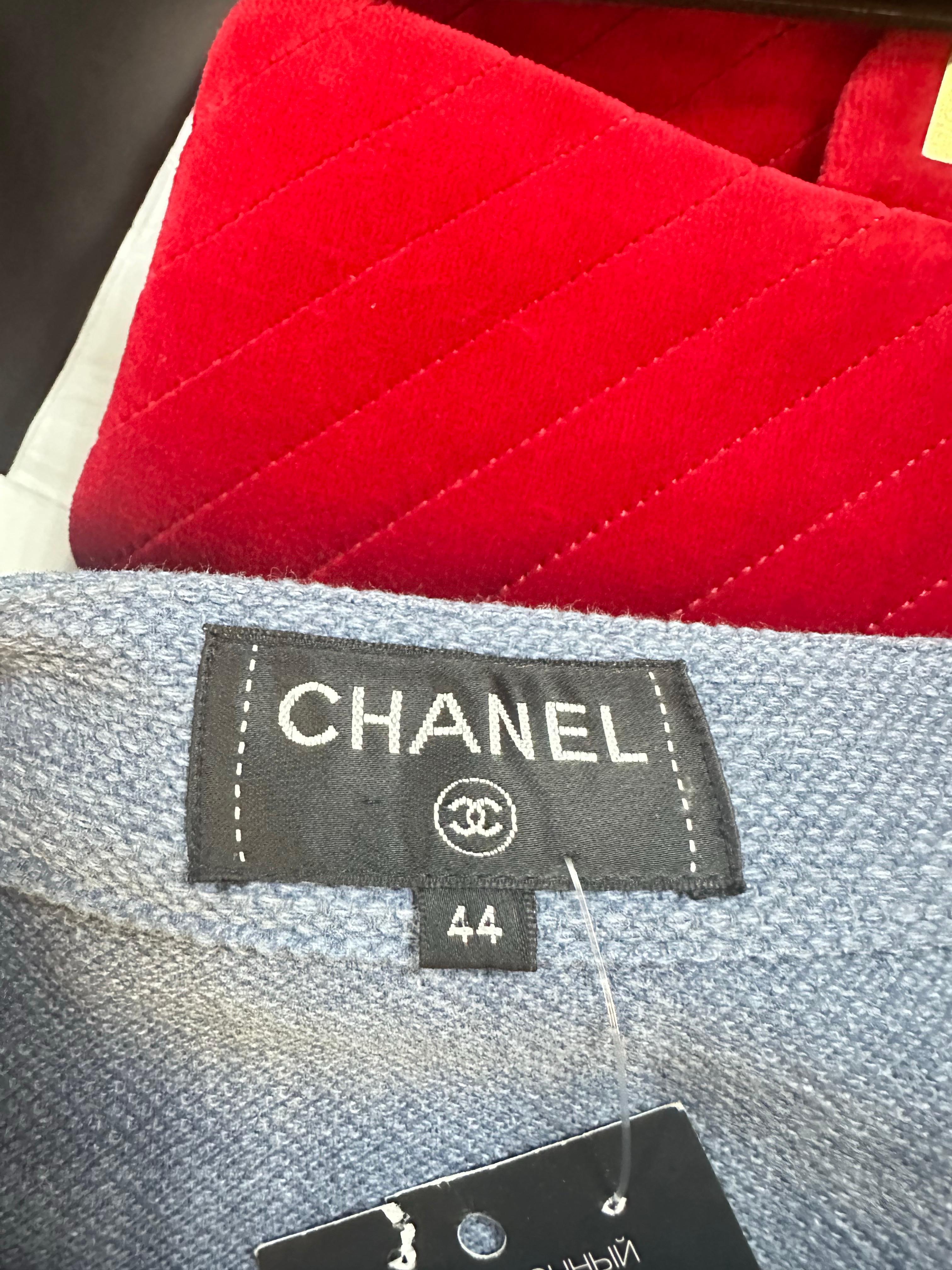 Chanel SS2016 Gonna midi in cotone blu Sz.44 in vendita 1