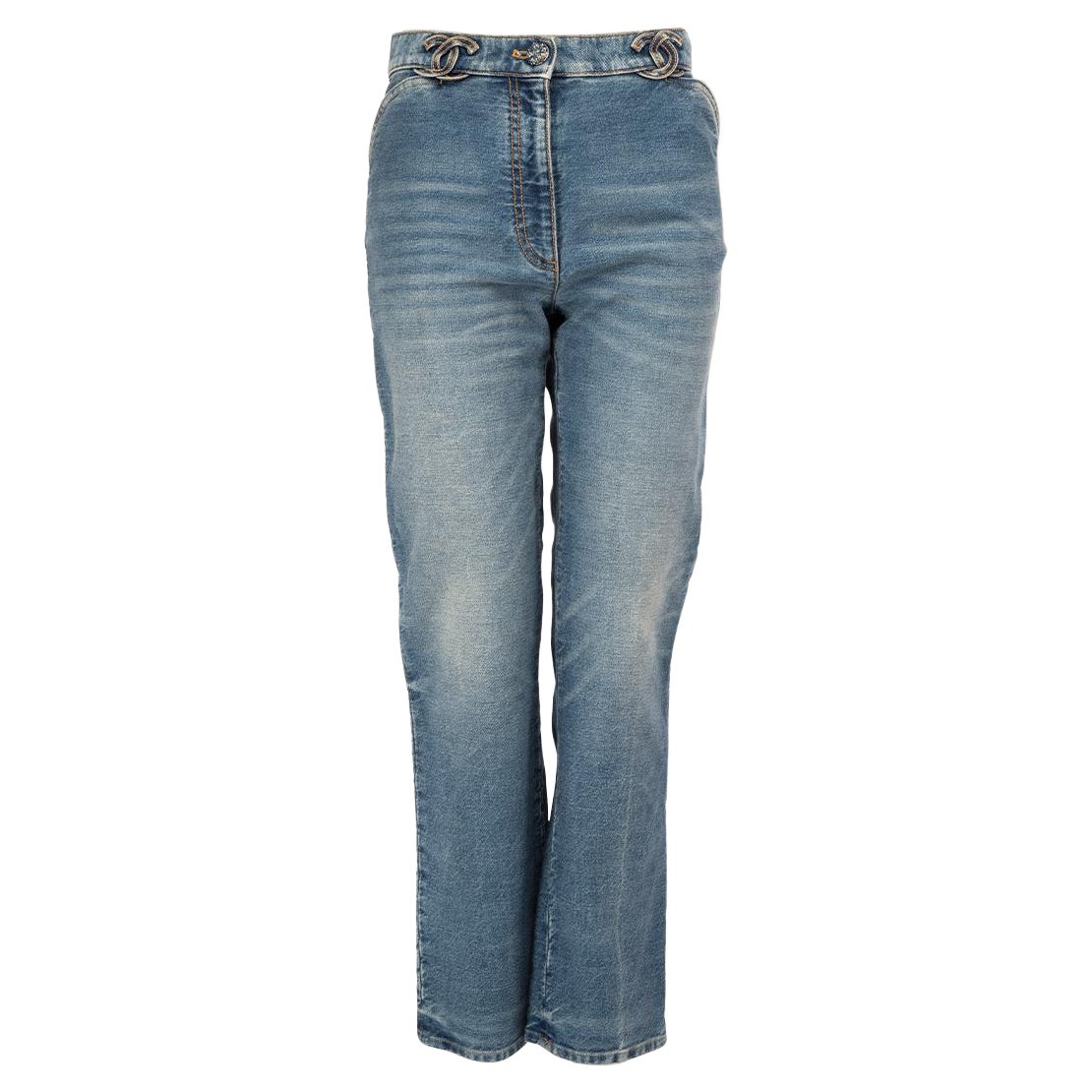 Chanel SS2024 CC Embroidered Waist Detail Jeans Size XS