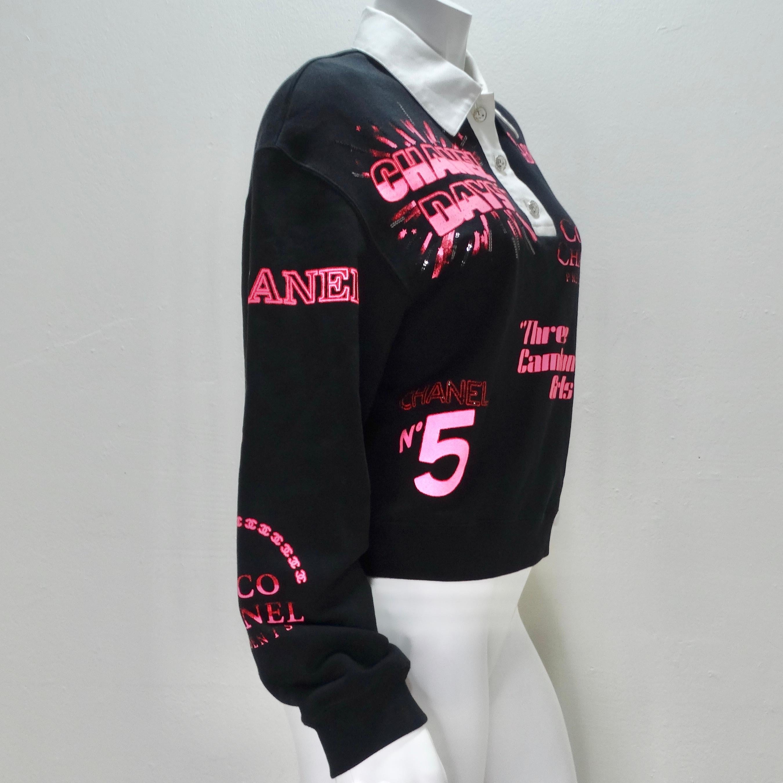 Chanel SS21 Pink Logo Polo Sweatshirt In Good Condition In Scottsdale, AZ
