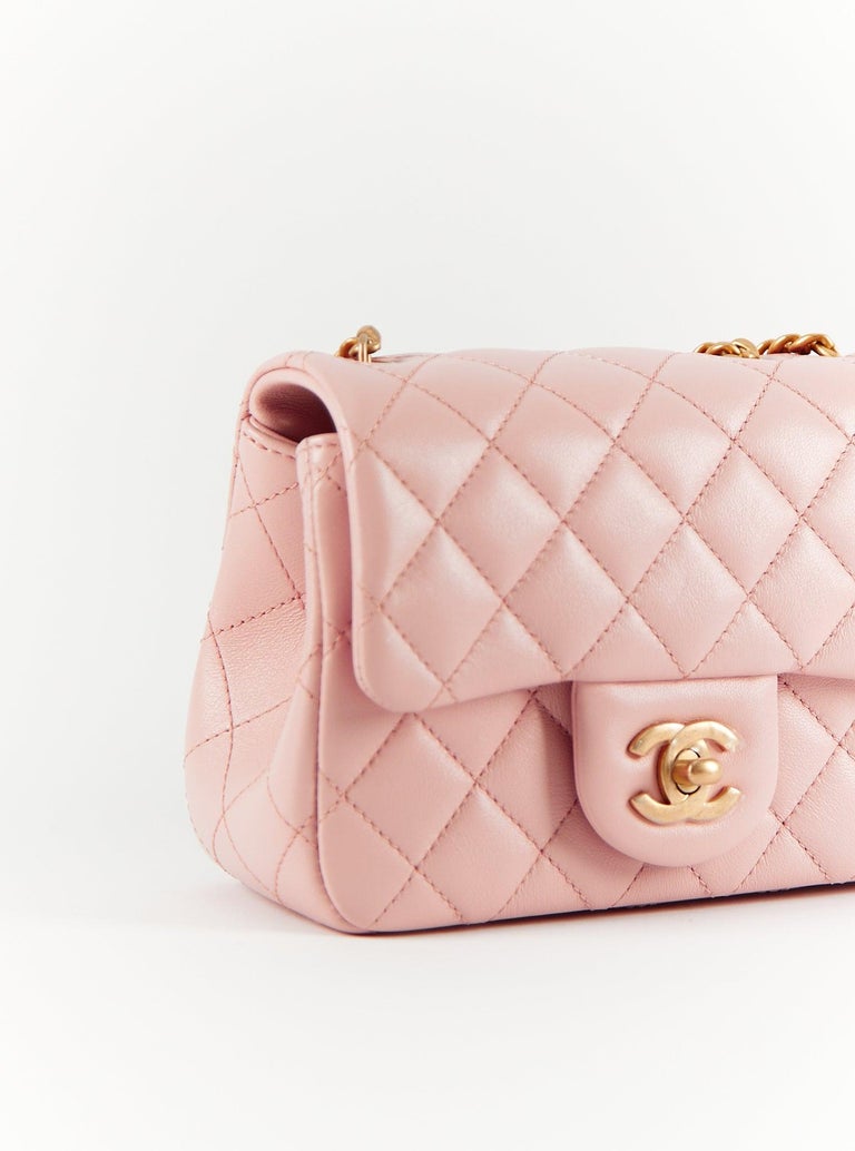 CHANEL SS23 CAMELLIA MINI SQUARE FLAP BAG Pink with Brushed Gold-Tone  Hardware For Sale at 1stDibs