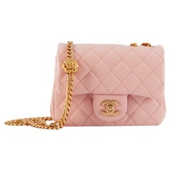 CHANEL SS23 CAMELLIA MINI SQUARE FLAP BAG Pink with Brushed Gold-Tone Hardware