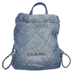 CHANEL SS23 Denim Backpack with Silver-Tone Hardware