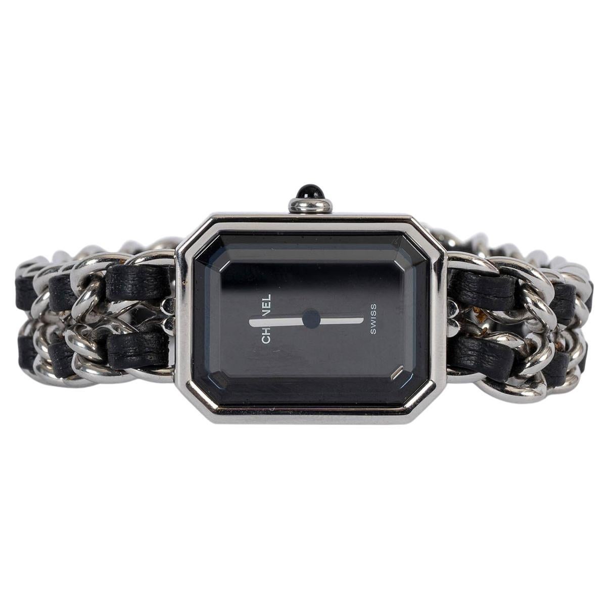 CHANEL stainless steel & black PREMIERE ICON CHAIN Watch