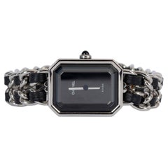 Vintage CHANEL stainless steel & black PREMIERE ICON CHAIN Watch