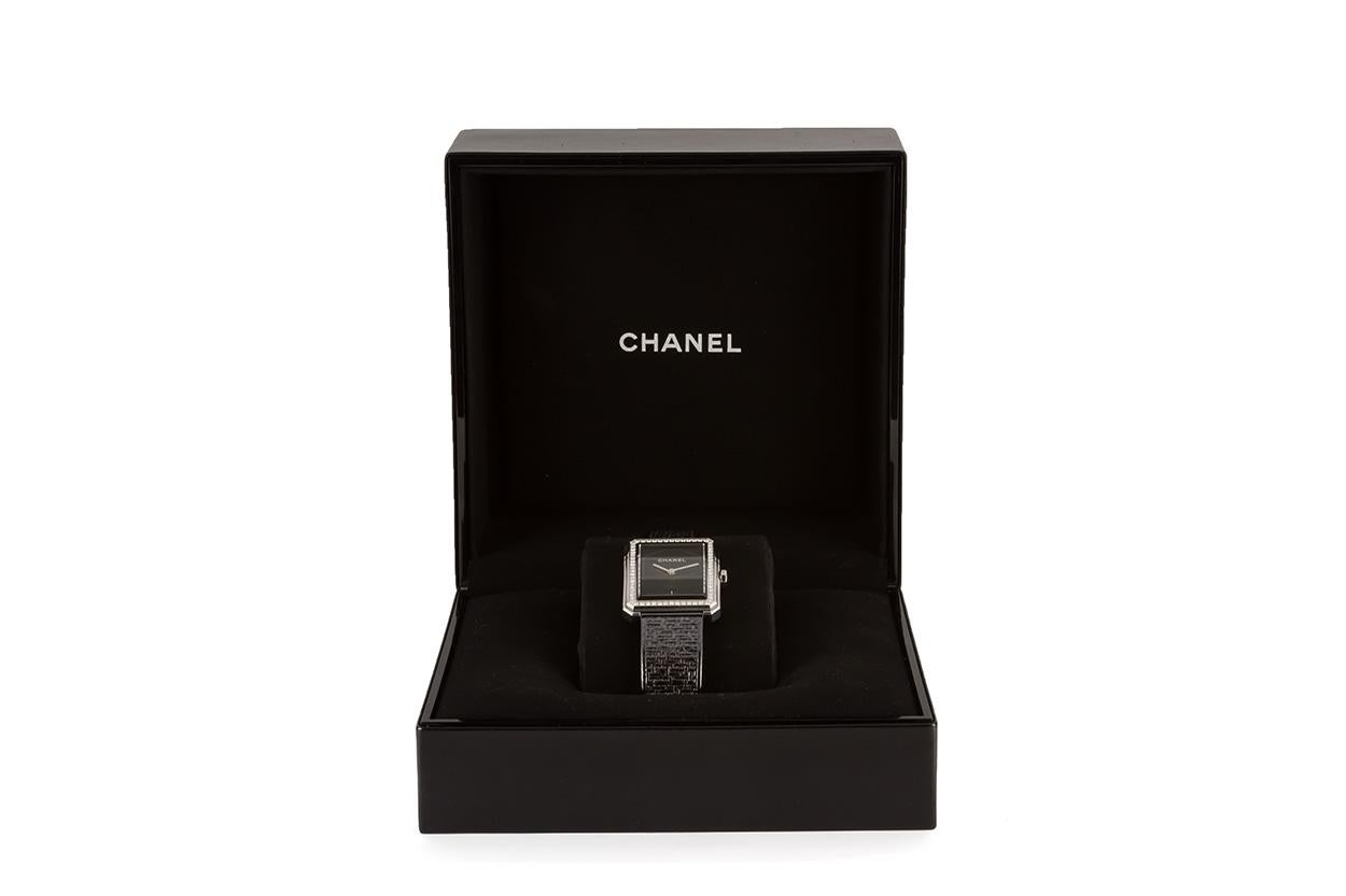Women's Chanel Stainless Steel Boyfriend Tweed Watch Medium with Diamonds H5318