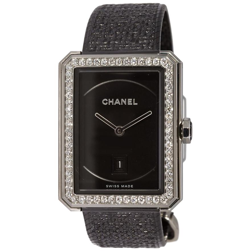 Chanel Stainless Steel Boyfriend Tweed Watch Medium with Diamonds H5318