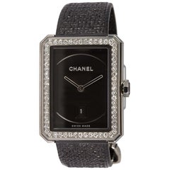 Chanel Edelstahl Boyfriend Tweed-Uhr Medium mit Diamanten H5318