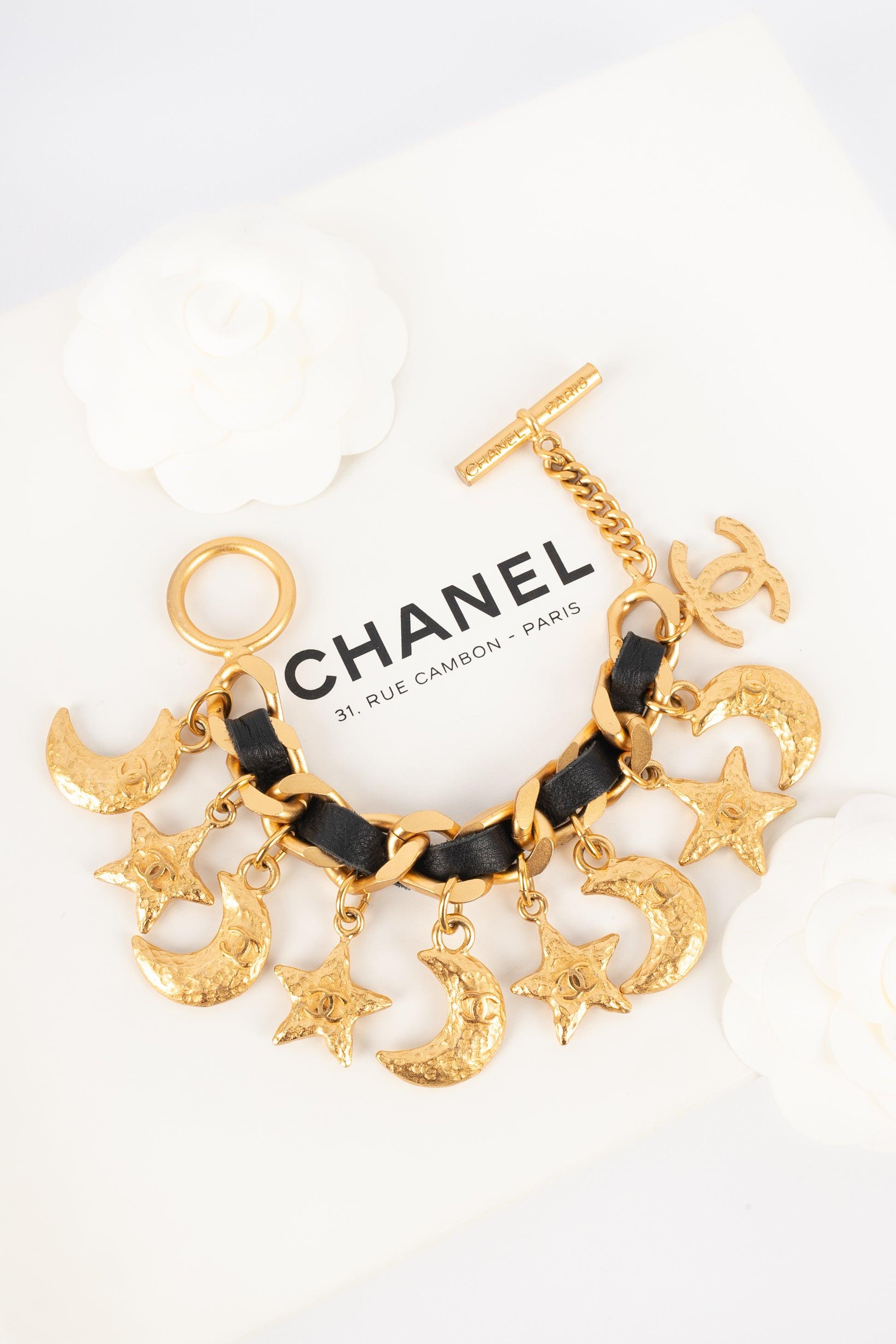 Chanel Star Bracelet with Black Leather and Charms For Sale 3