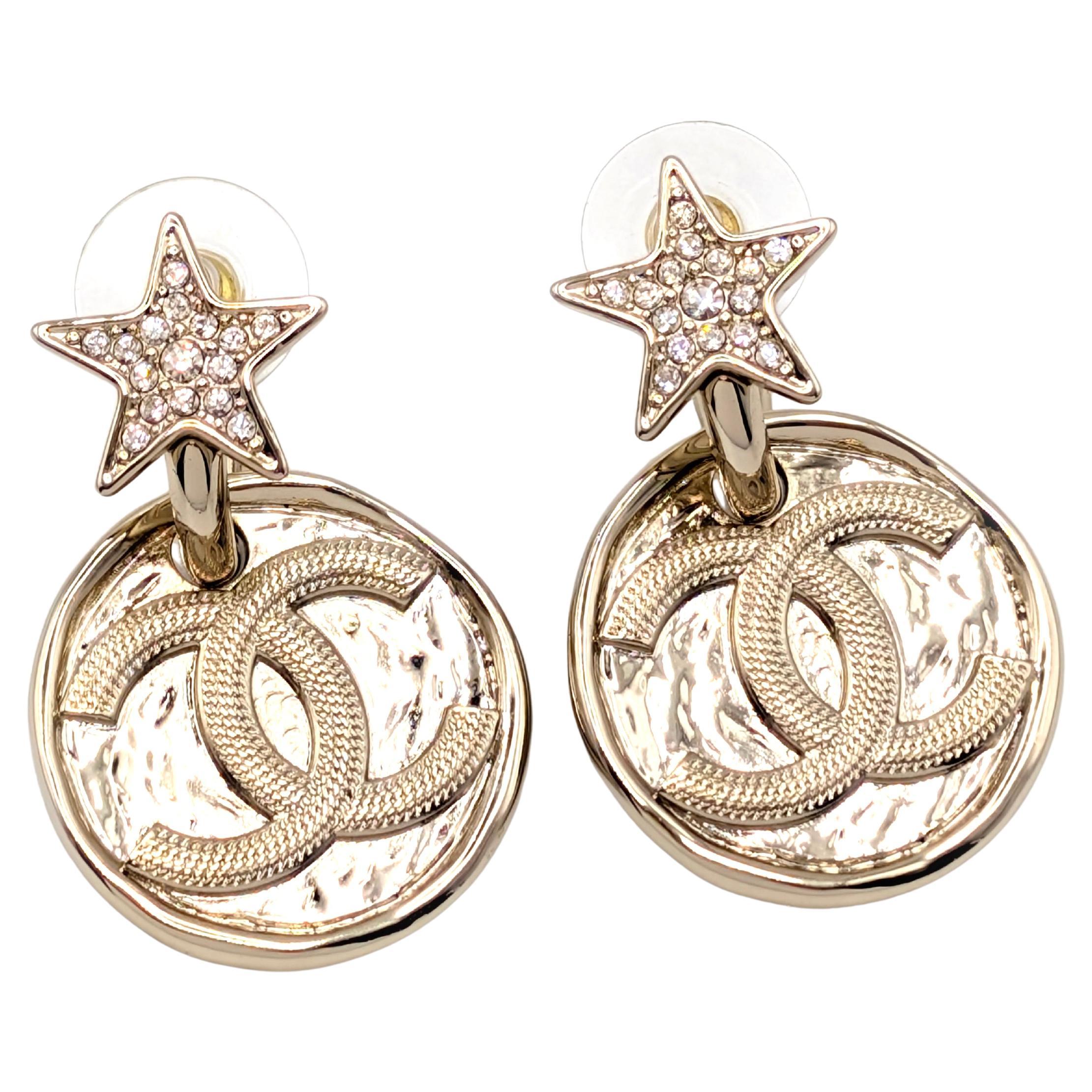 Chanel Star Double-C Medallion Drop Earrings For Sale