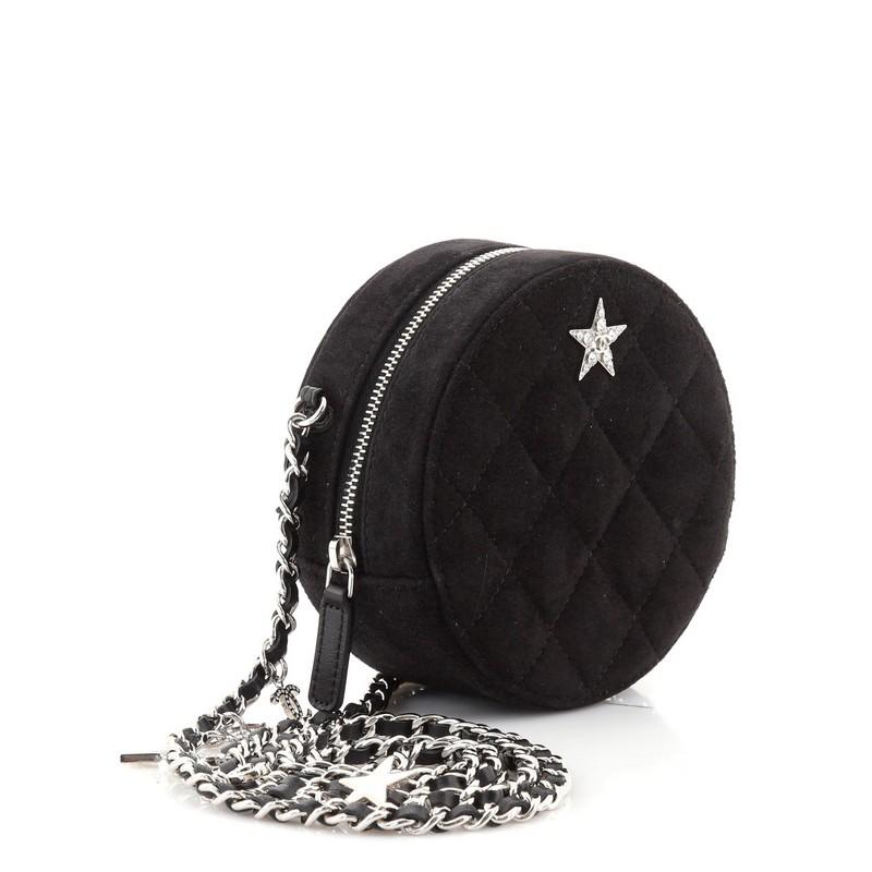 Nero Chanel Pochette rotonda con catena in pelle scamosciata trapuntata e impreziosita da cristalli