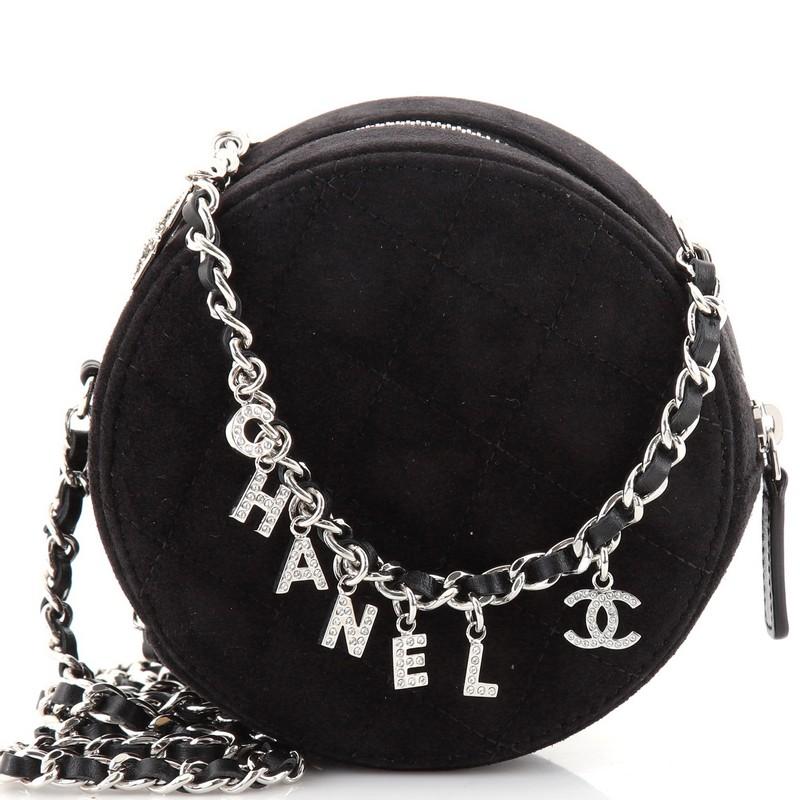 Women's or Men's Chanel Star Round Clutch with Chain Quilted Suede with Crystal Embellished