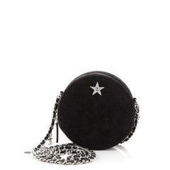 Chanel Star Runde Clutch mit Kette aus gestepptem Wildleder mit Kristallverzierung