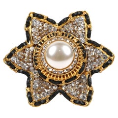 Vintage Chanel Star Shaped Pearl and Crystal Brooch