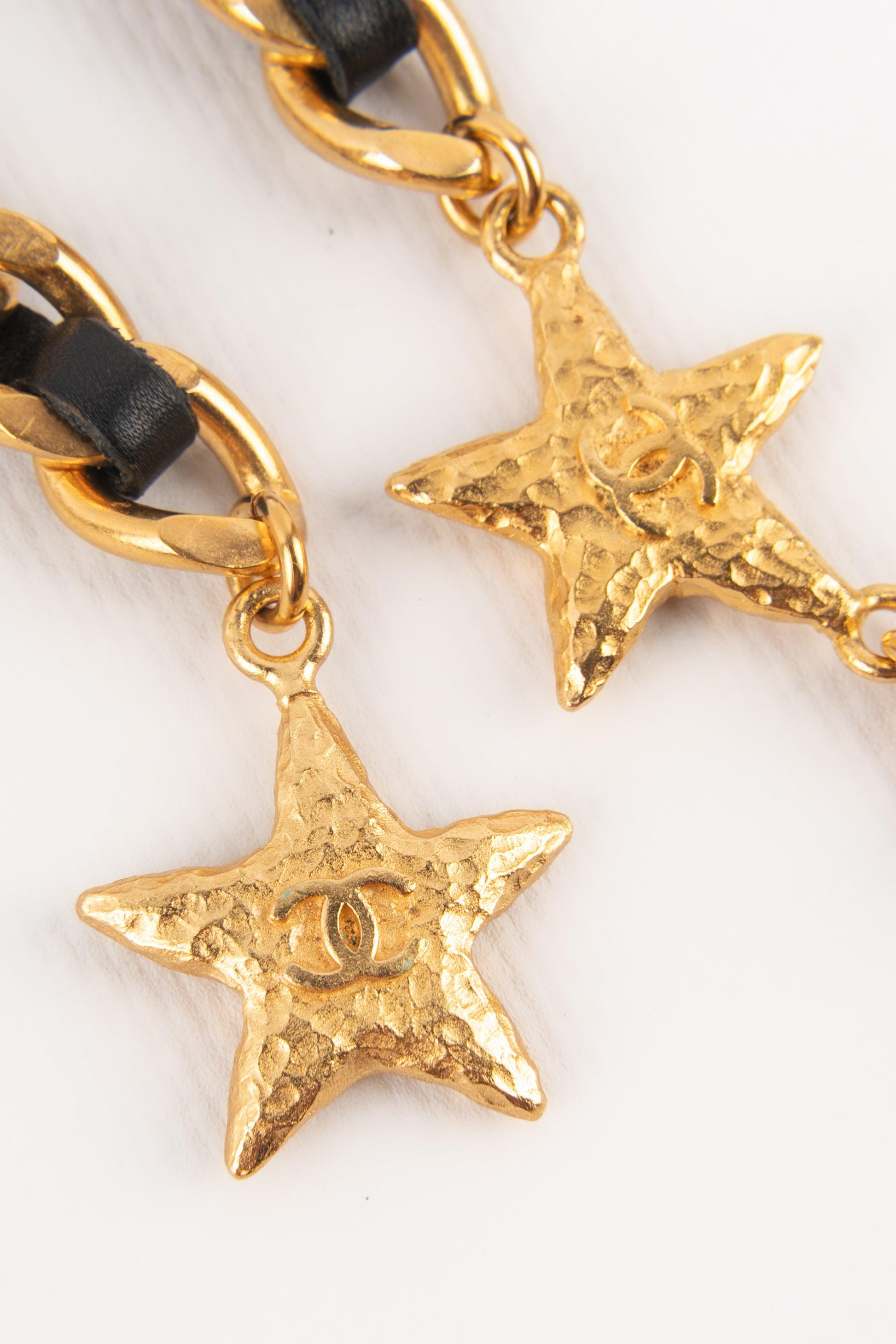 Women's Chanel Starry Golden Metal and Black Leather Belt, 1995