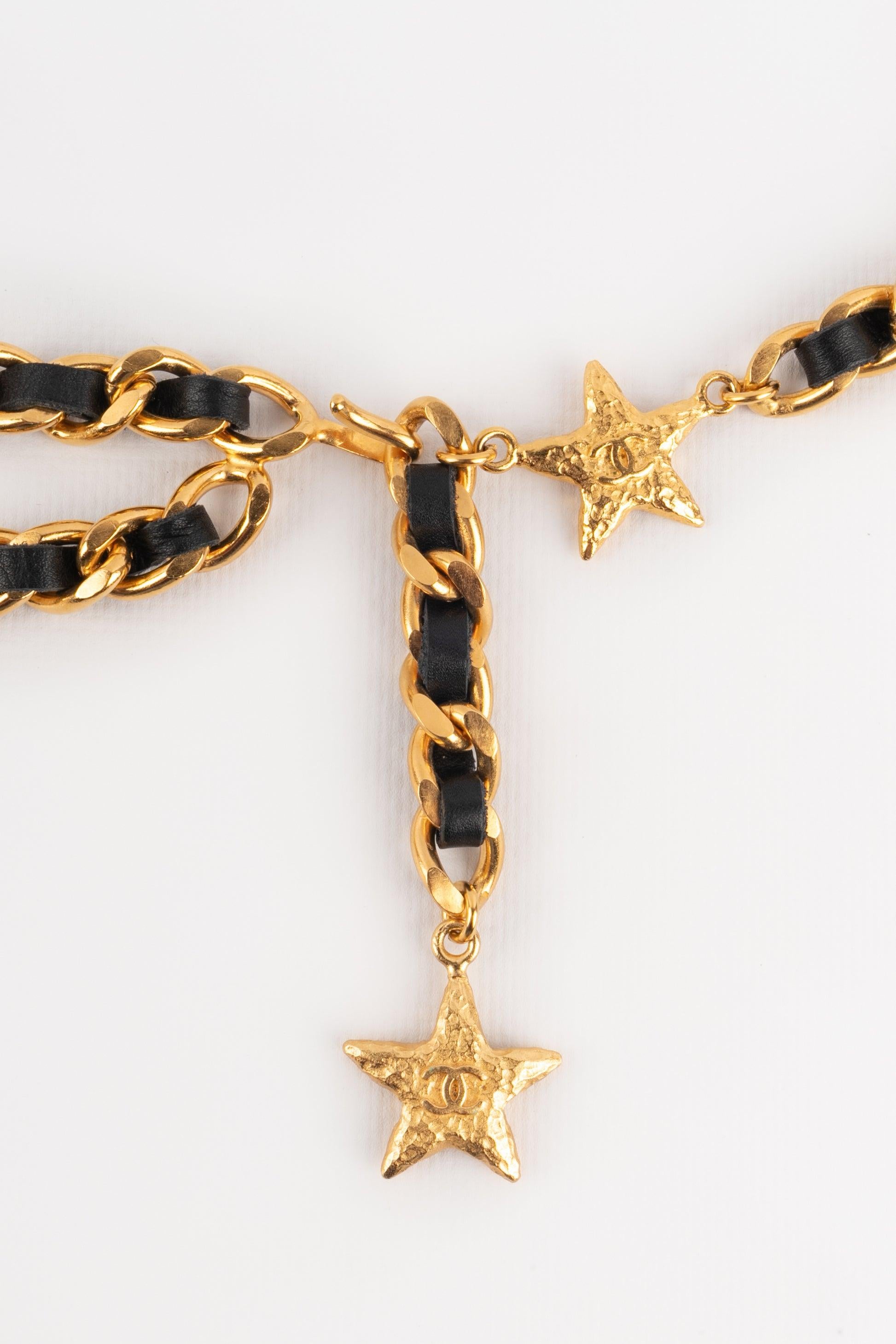 Chanel Starry Golden Metal and Black Leather Belt, 1995 1