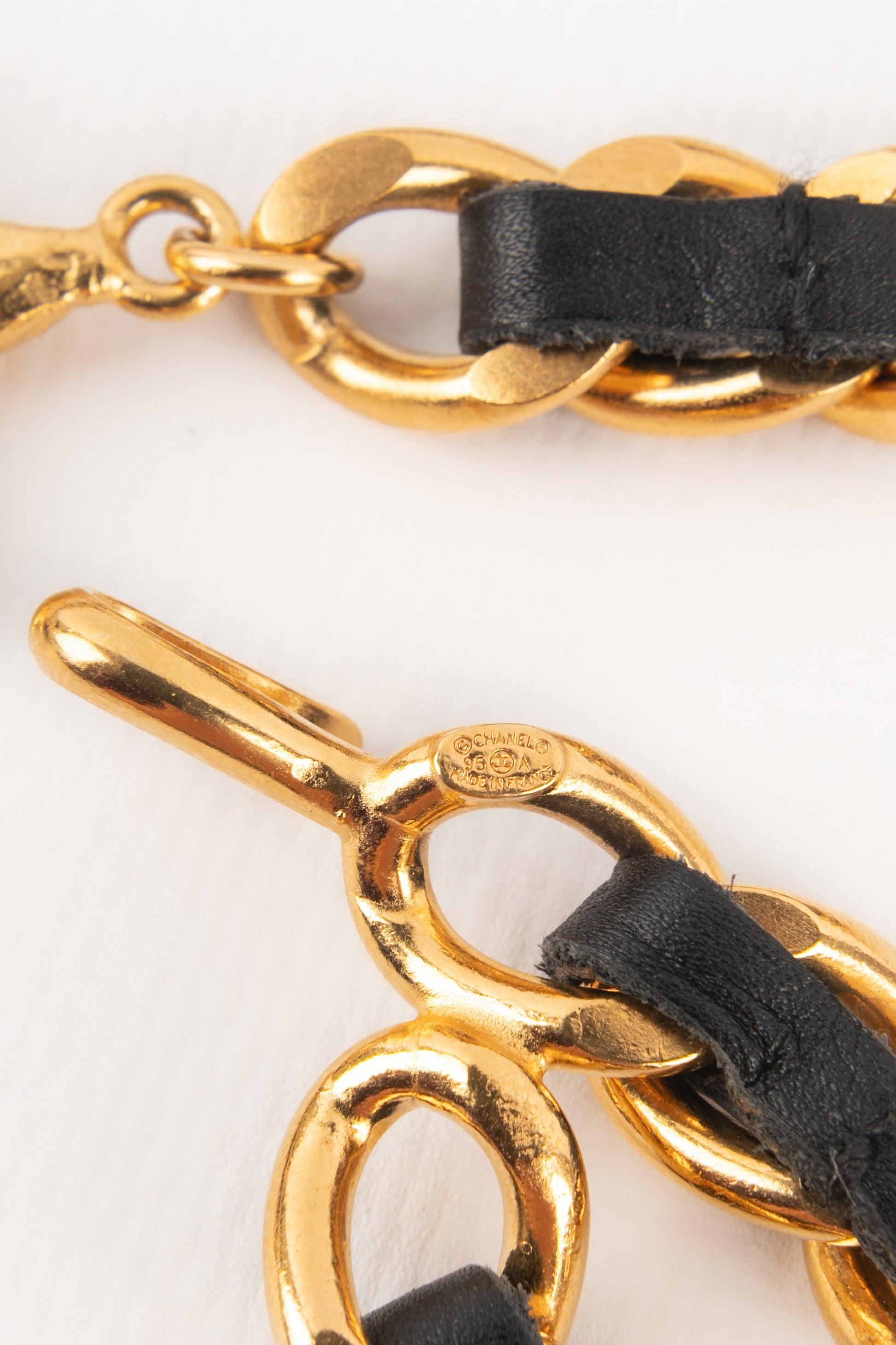 Chanel Starry Golden Metal and Black Leather Belt, 1995 2