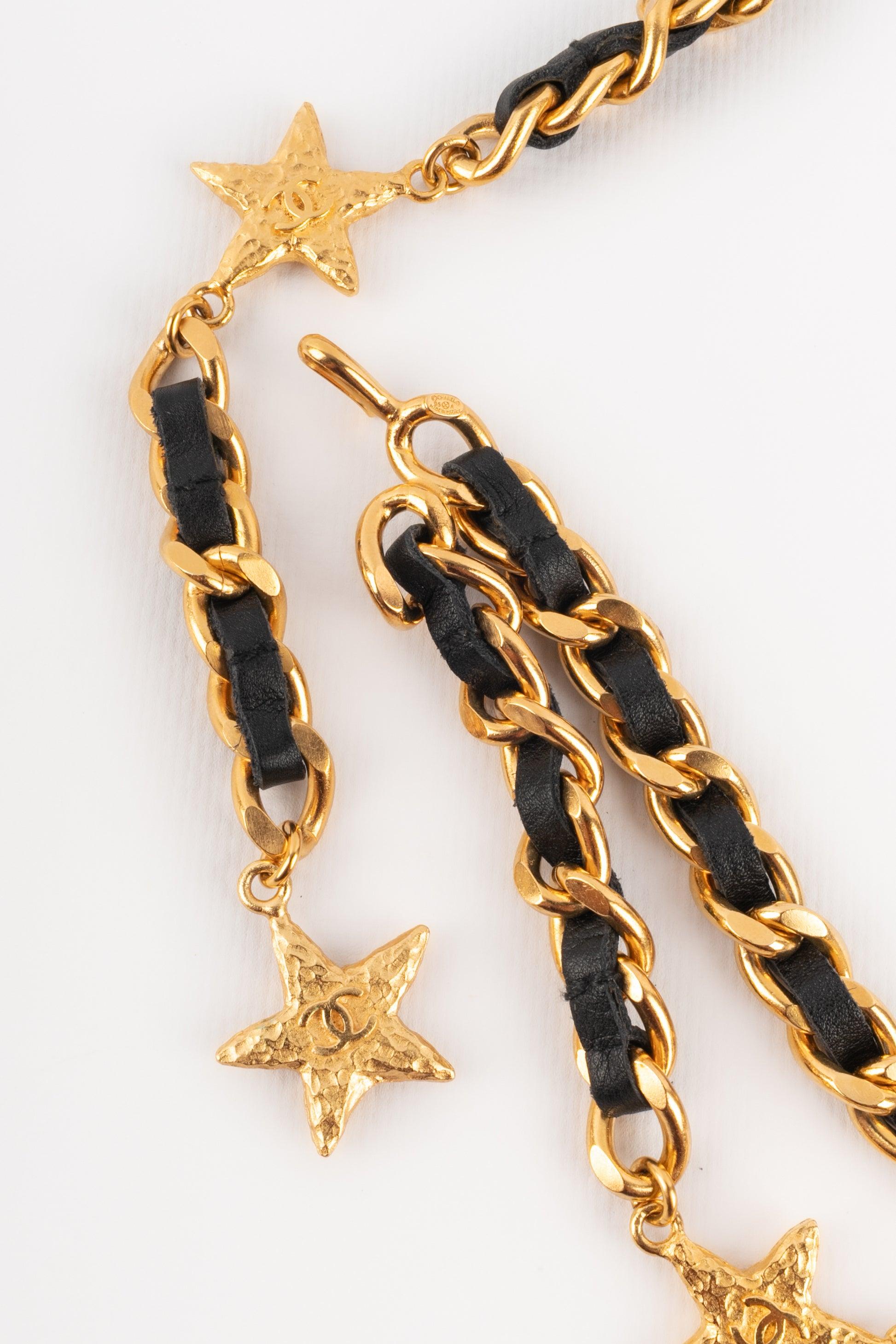 Chanel Starry Golden Metal and Black Leather Belt, 1995 3