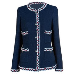 CHANEL Statement 2011 Navy Shimmer Tweed Jacket 34 FR