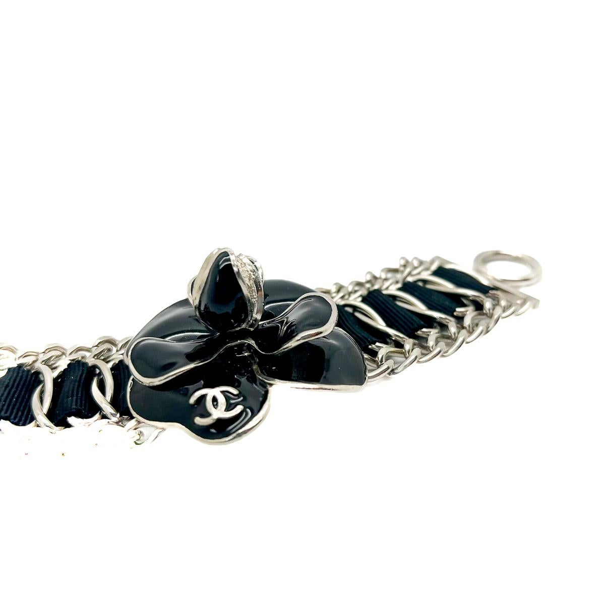 Women's or Men's Chanel Statement Black Enamel Camellia Cuff 2006