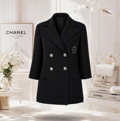 CHANEL Statement CC Logo Patch Veste en tweed noir 36 FR
