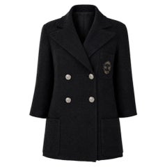 CHANEL Statement CC Logo Patch Black Tweed Jacket 36 FR