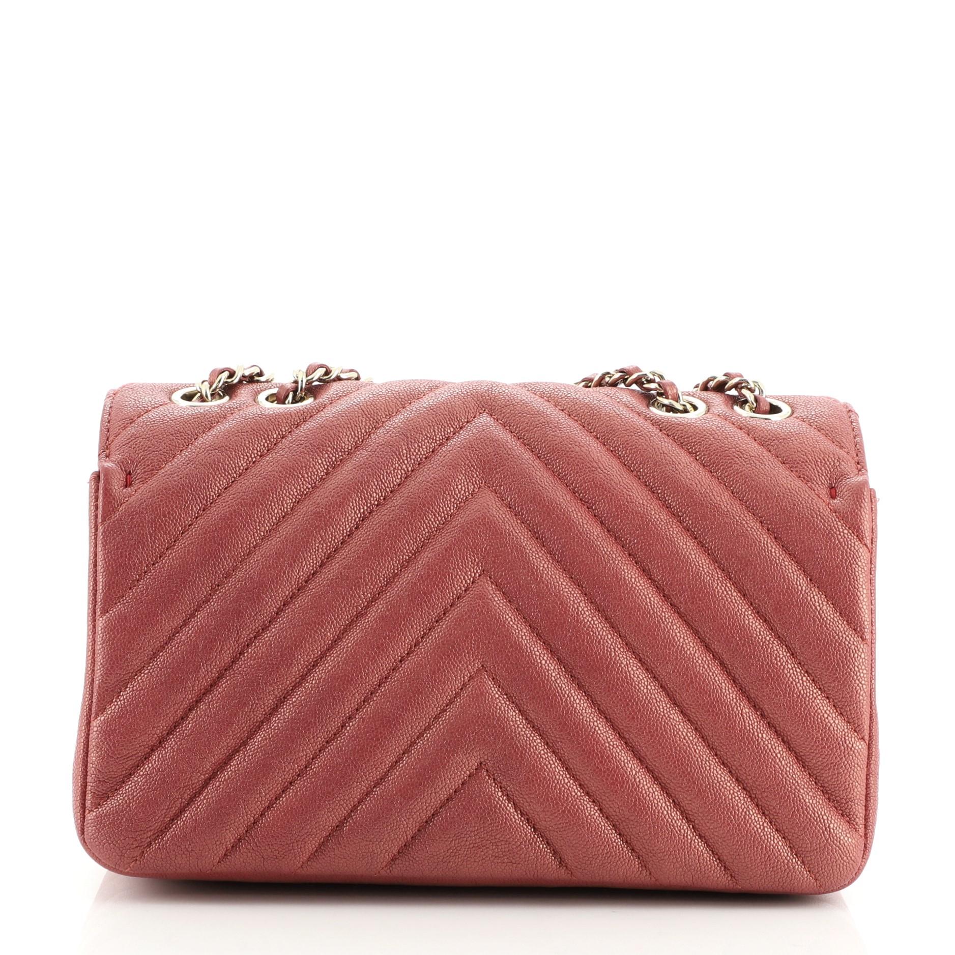 Brown Chanel Statement Flap Bag Chevron Iridescent Caviar Mini