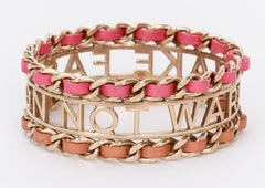 Chanel Statement Gold Bangle Leather Logo Bracelet