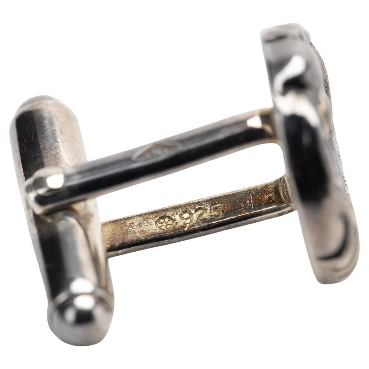 Chanel Sterling Logo Crest Cufflinks In Excellent Condition For Sale In West Hollywood, CA