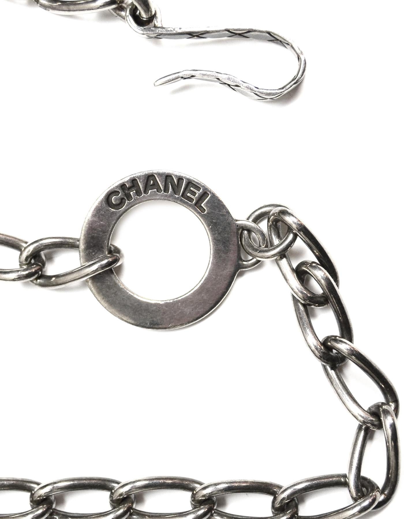 Women's Chanel Sterling Silver Chain Belt w. No.5 Charm & Stones Sz 85