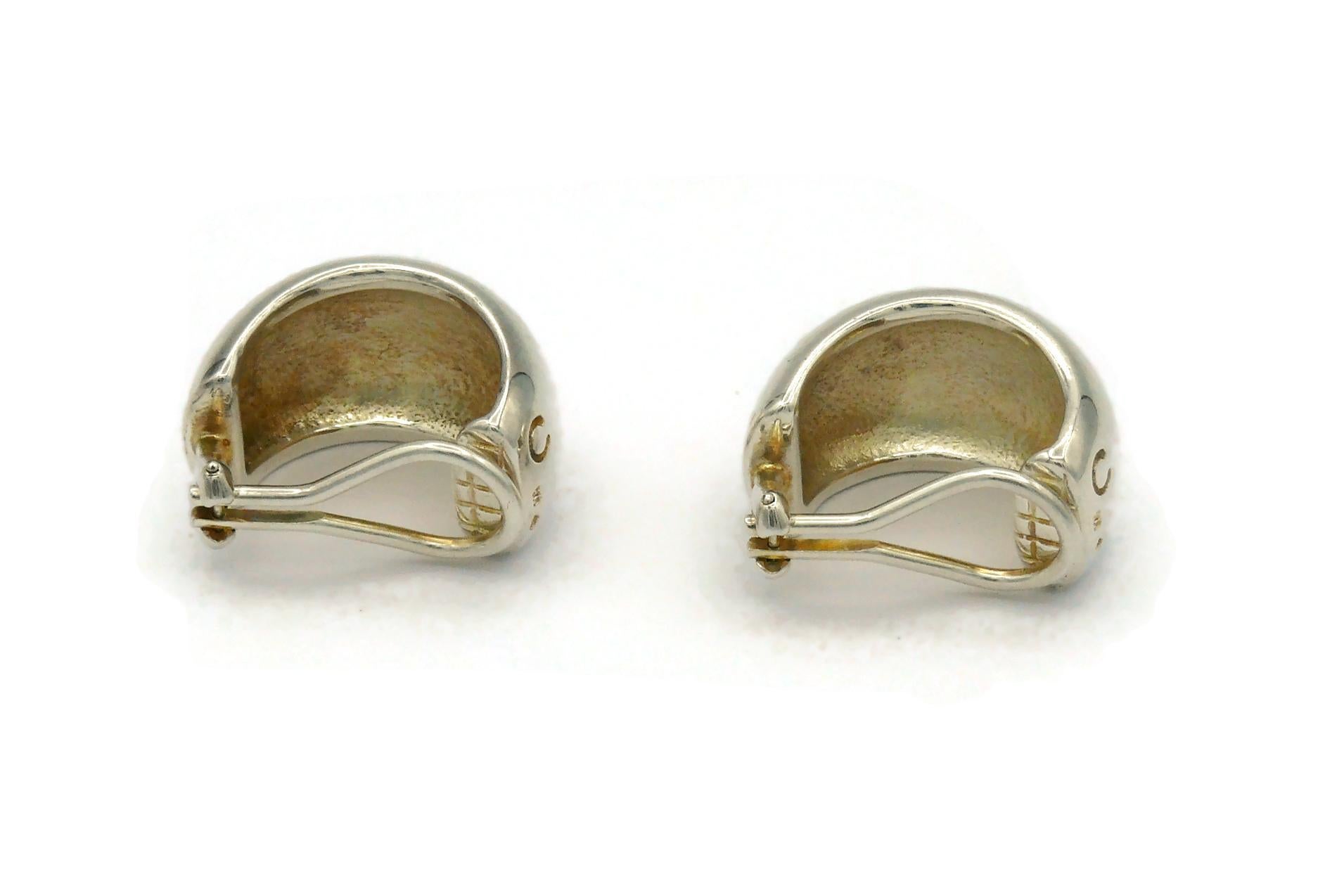 CHANEL Sterling Silver Logo Engraved Half Hoop Earrings For Sale 4