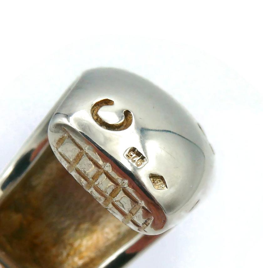 CHANEL Sterling Silver Logo Engraved Half Hoop Earrings For Sale 4