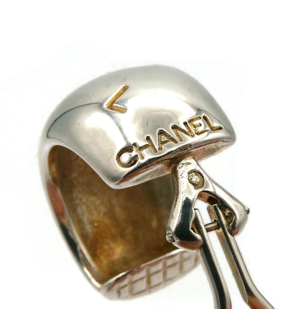 CHANEL Sterling Silver Logo Engraved Half Hoop Earrings For Sale 6