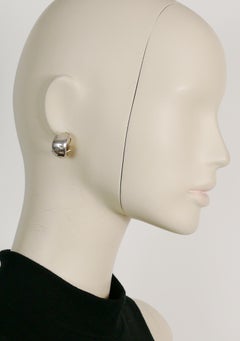 CHANEL Sterling Silver Logo Engraved Half Hoop Earrings