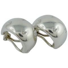 Chanel Sterling Silver Logo Engraved Half Hoop Earrings